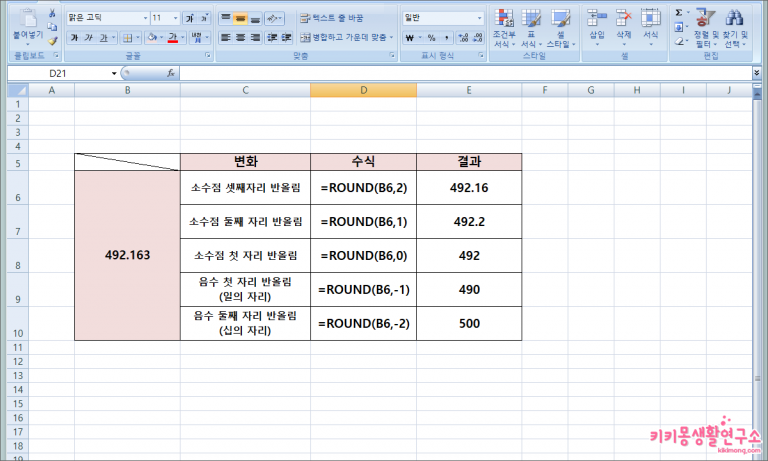 Excel 엑셀 ROUND 반올림 함수 사용 방법 - 키키몽 생활연구소 Excel 엑셀 Round 반올림 함수 사용 방법 - 키키몽 생활연구소